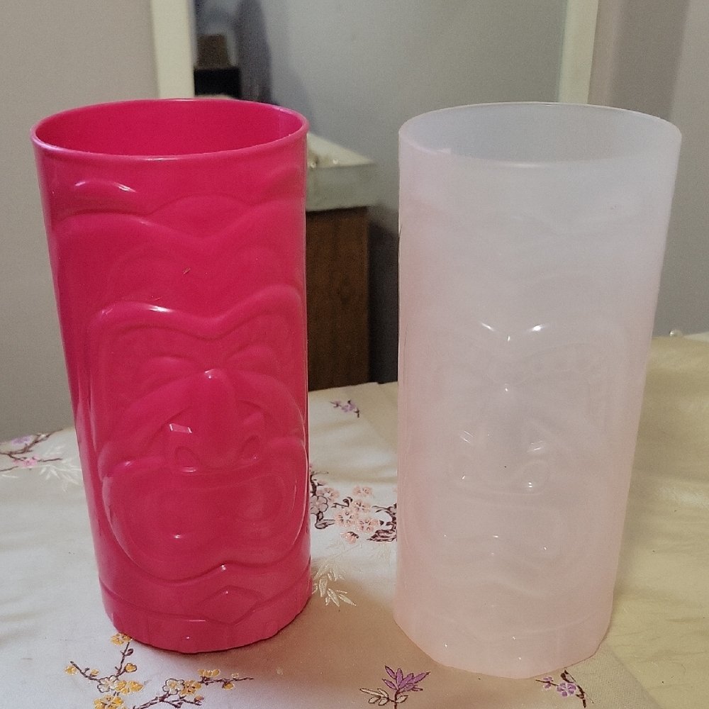 Tiki Face Pink and White Tumblers
